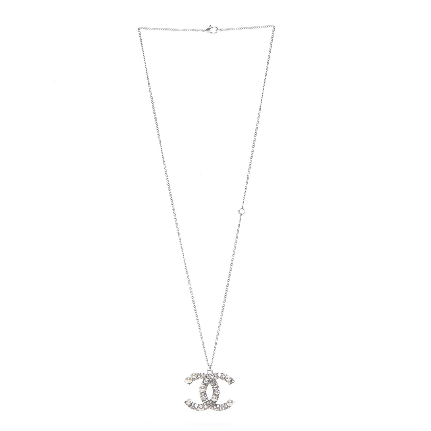 Chanel Crystal Pearl CC Pendant Necklace Silver 5 of 5