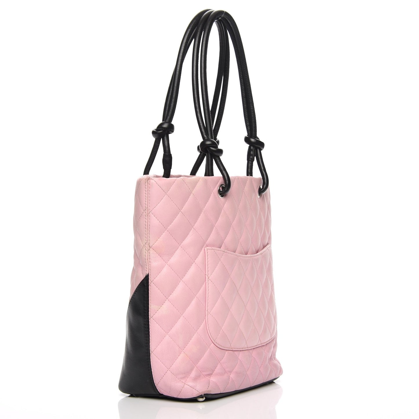 Calfskin Quilted Medium Cambon Tote Pink Black