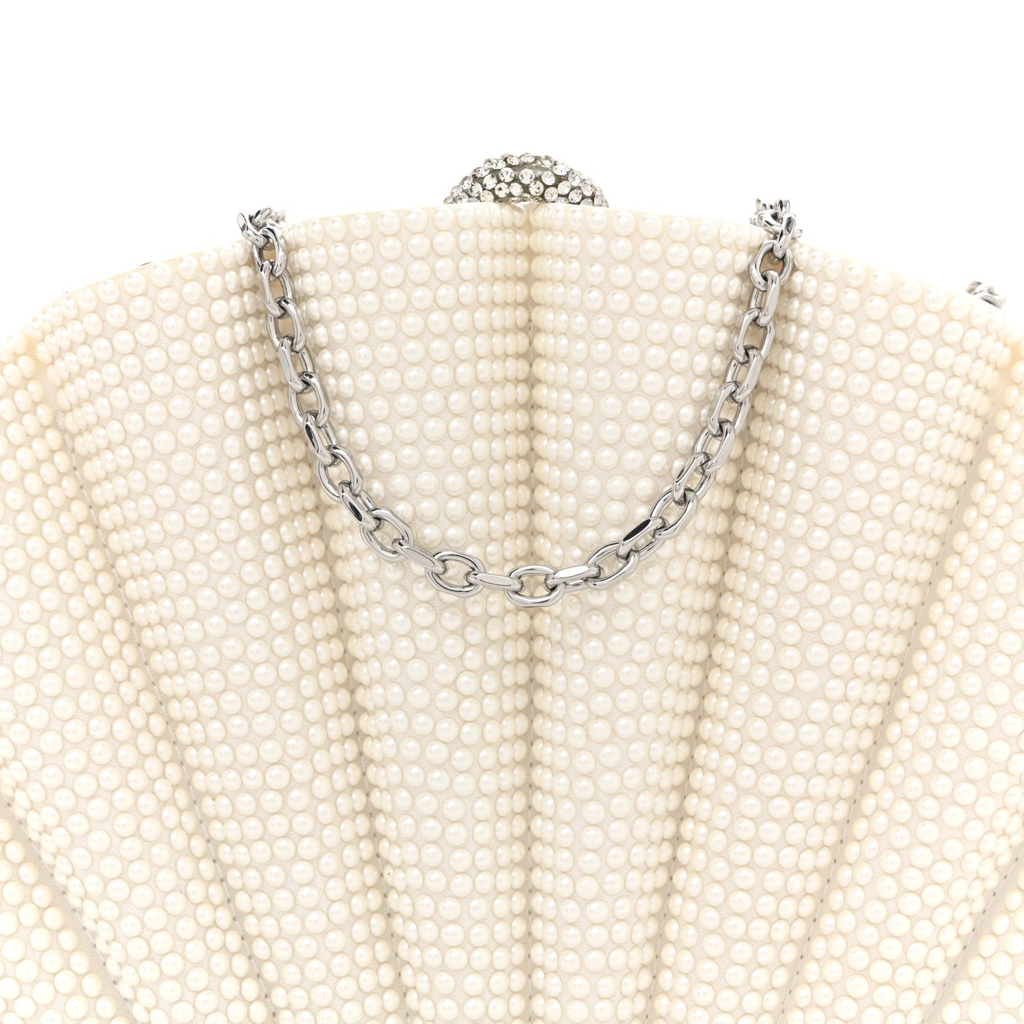 Satin Pearl Embellished Origami Fan Clutch White