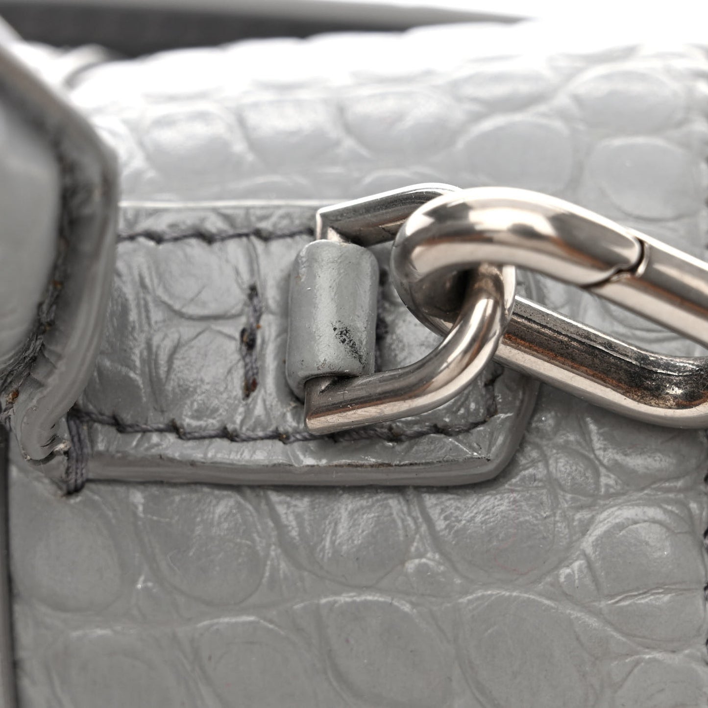 Shiny Calfskin Crocodile Embossed Medium Hourglass Top Handle Bag Balenciaga Grey