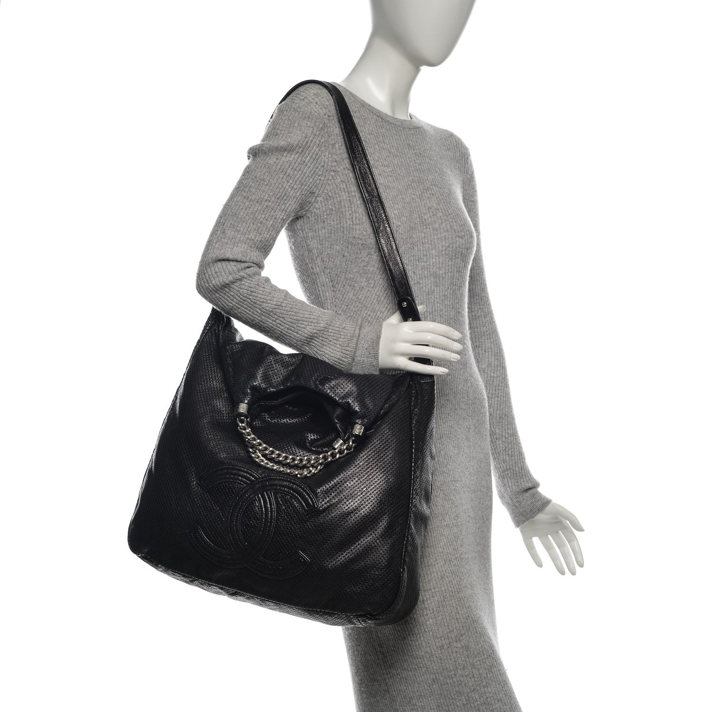 Glazed Calfskin Perforated XL Rodeo Drive Tote Black