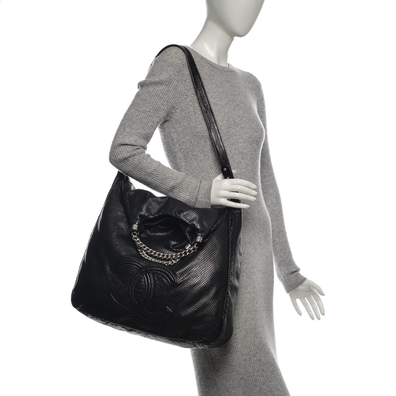 Chanel Glazed Calfskin Perforated XL Rodeo Drive Tote Black 2 of 8