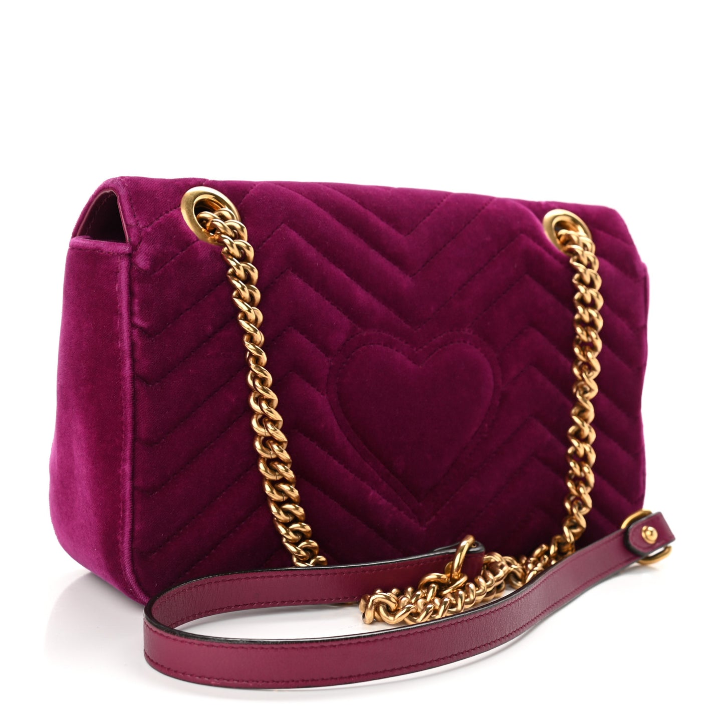 Velvet Matelasse Small GG Marmont Shoulder Bag Fuchsia Violet Cyclamen