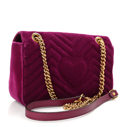Gucci Velvet Matelasse Small GG Marmont Shoulder Bag Fuchsia Violet Cyclamen 3 of 11