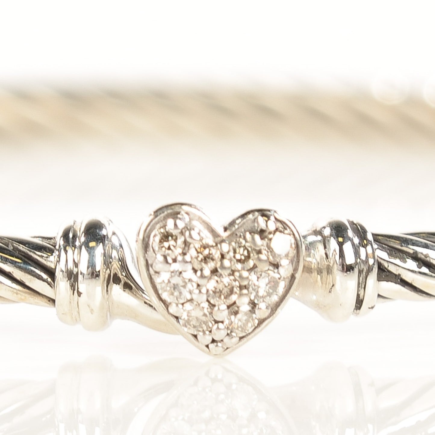 Sterling Silver Diamond Cable Collectibles Heart Bracelet