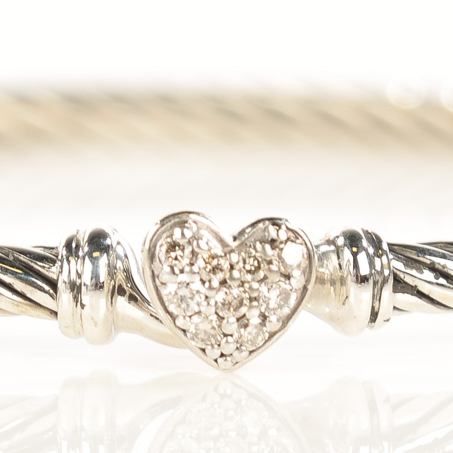 David Yurman Sterling Silver Diamond Cable Collectibles Heart Bracelet 4 of 6