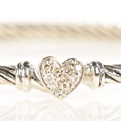 David Yurman Sterling Silver Diamond Cable Collectibles Heart Bracelet 4 of 6