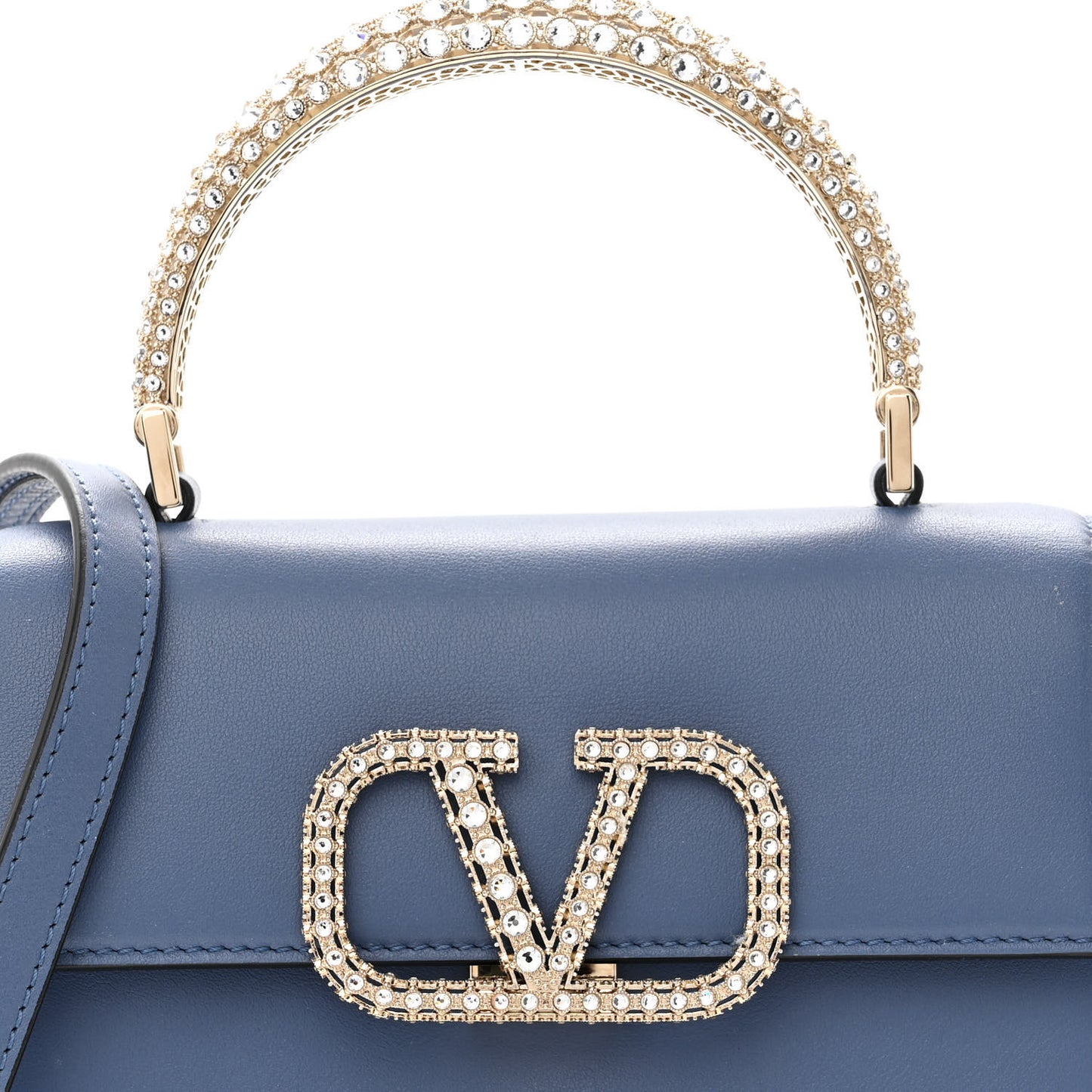 Calfskin Crystal Small VSling Top Handle Bag Ultramarine