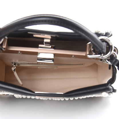 Fendi Calfskin Flowers and Bows Scalloped Mini Peekaboo Iconic Satchel Black Camelia 5 of 10