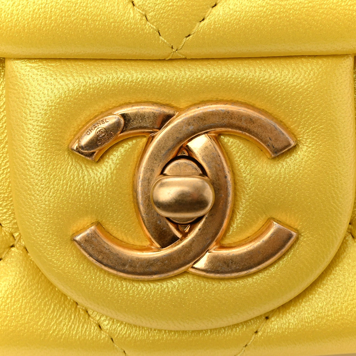 Chanel Pearly Lambskin Pearl Quilted Small Flap Yellow 11 of 11