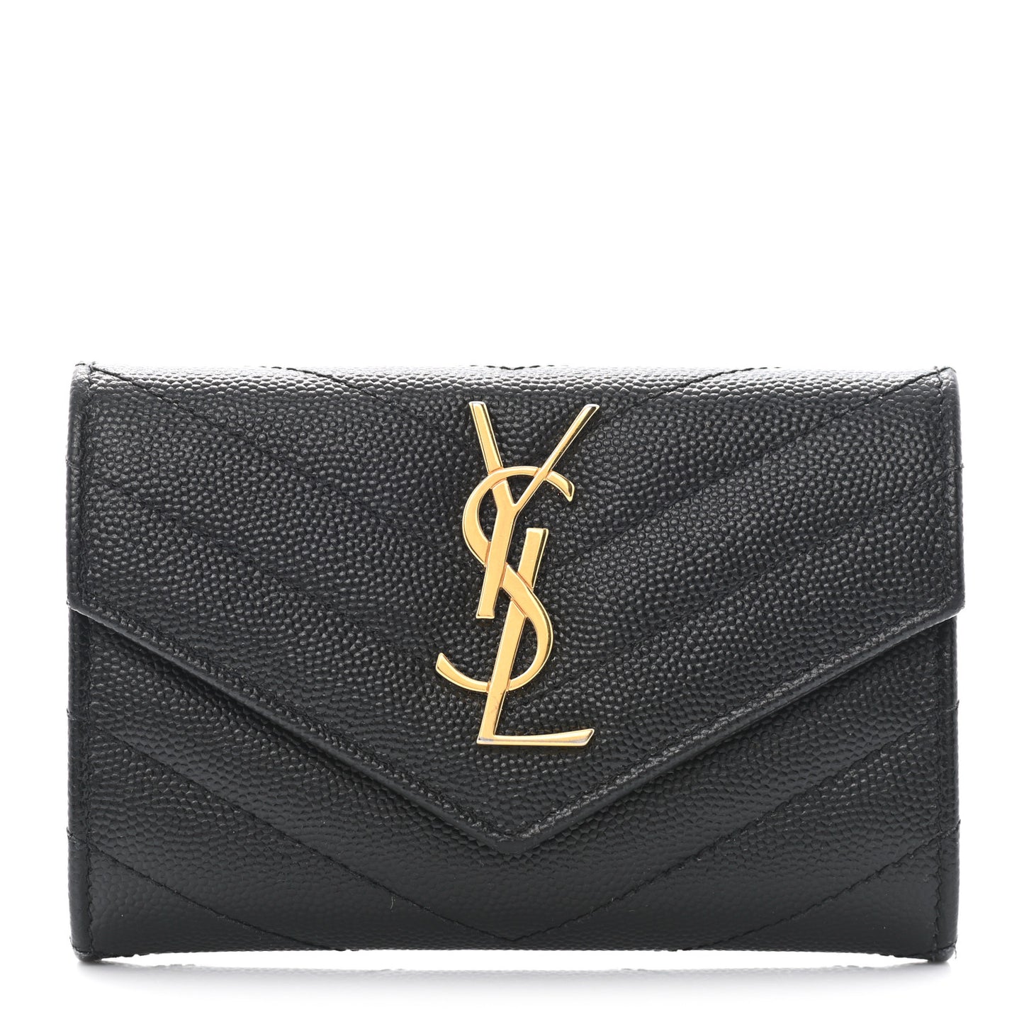 Grain De Poudre Matelasse Chevron Small Monogram Envelope Wallet Black