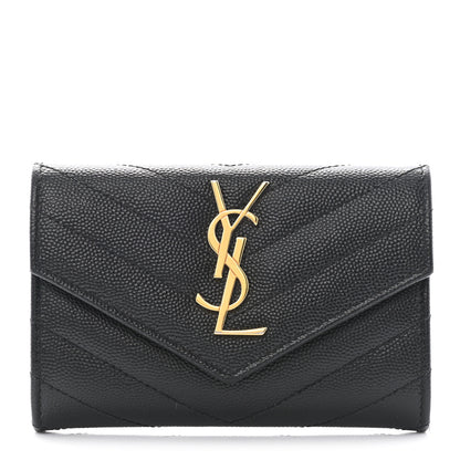 Saint Laurent Grain De Poudre Matelasse Chevron Small Monogram Envelope Wallet Black 1 of 6