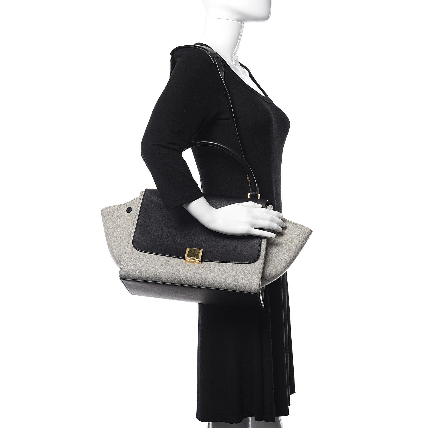 Celine Felt Smooth Calfskin Medium Trapeze Pearl Grey 2 of 10