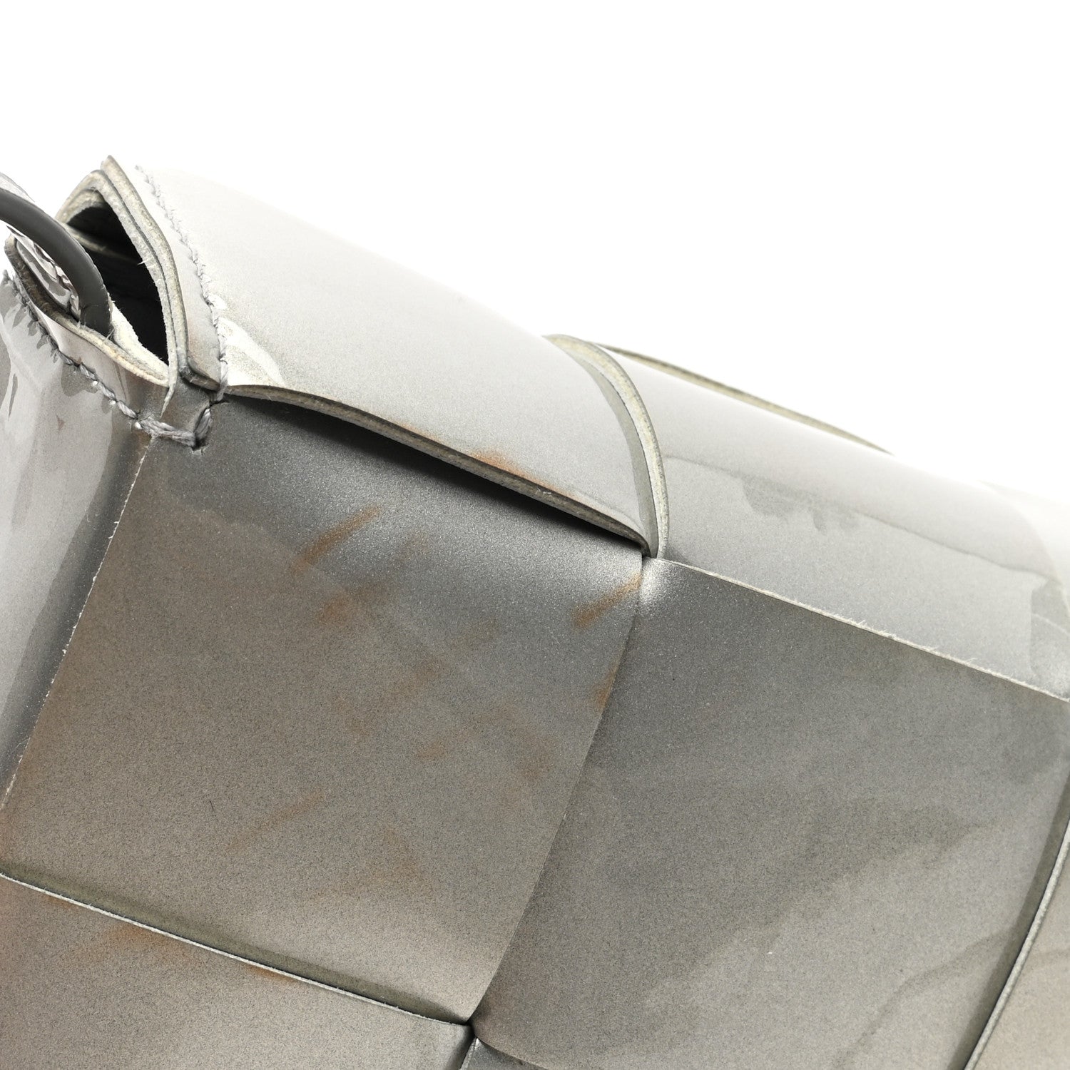 Bottega Veneta Metallic Patent Calfskin Maxi Intrecciato Extra Mini Cassette Crossbody Bag Silver 10 of 10