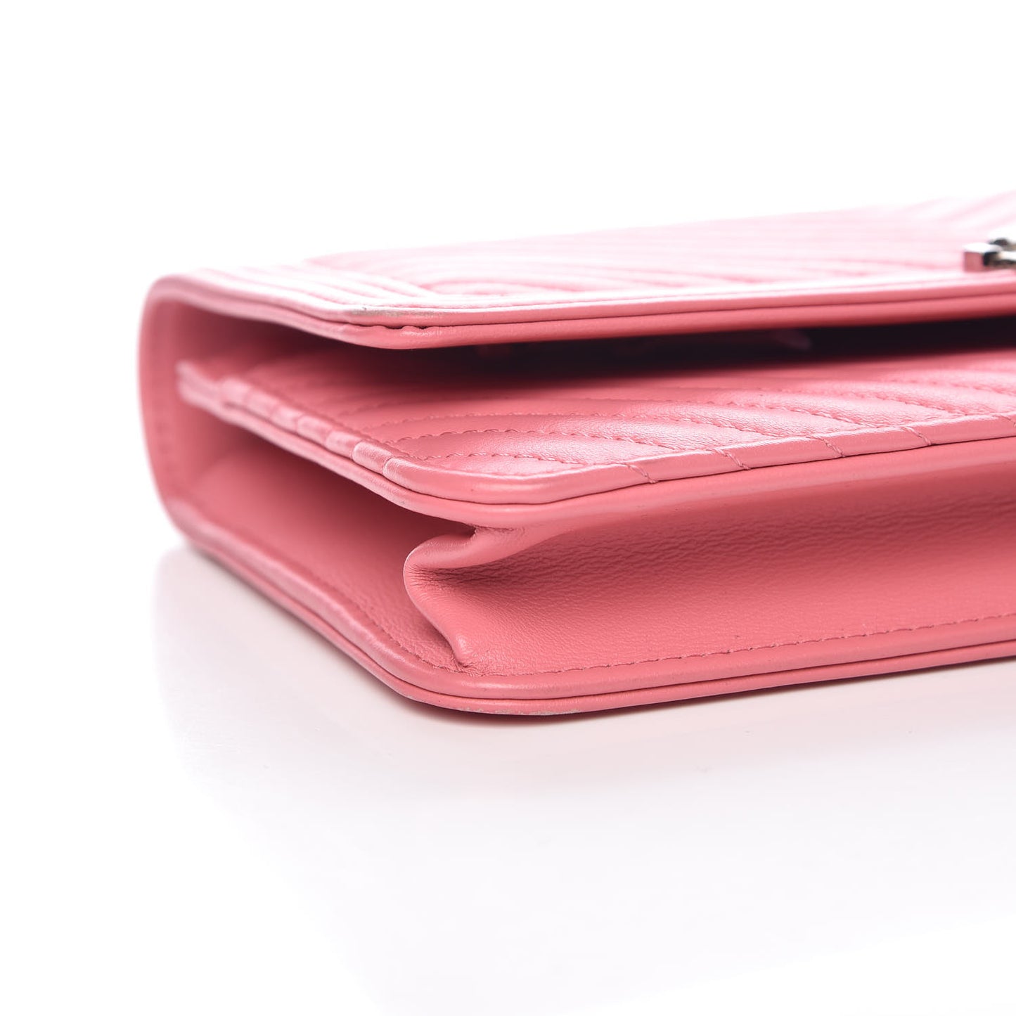 Calfskin Chevron Quilted Boy Wallet On Chain WOC Pink