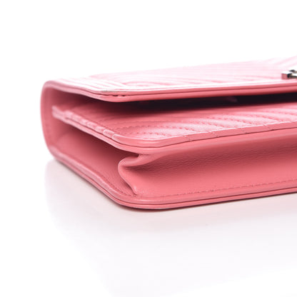 Chanel Calfskin Chevron Quilted Boy Wallet On Chain WOC Pink 9 of 14