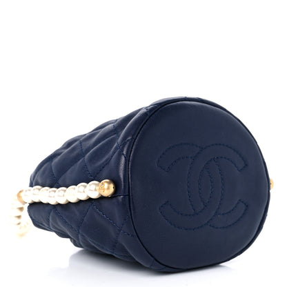 Chanel Calfskin Quilted Pearl Mini About Pearls Drawstring Bucket Bag Navy 4 of 10