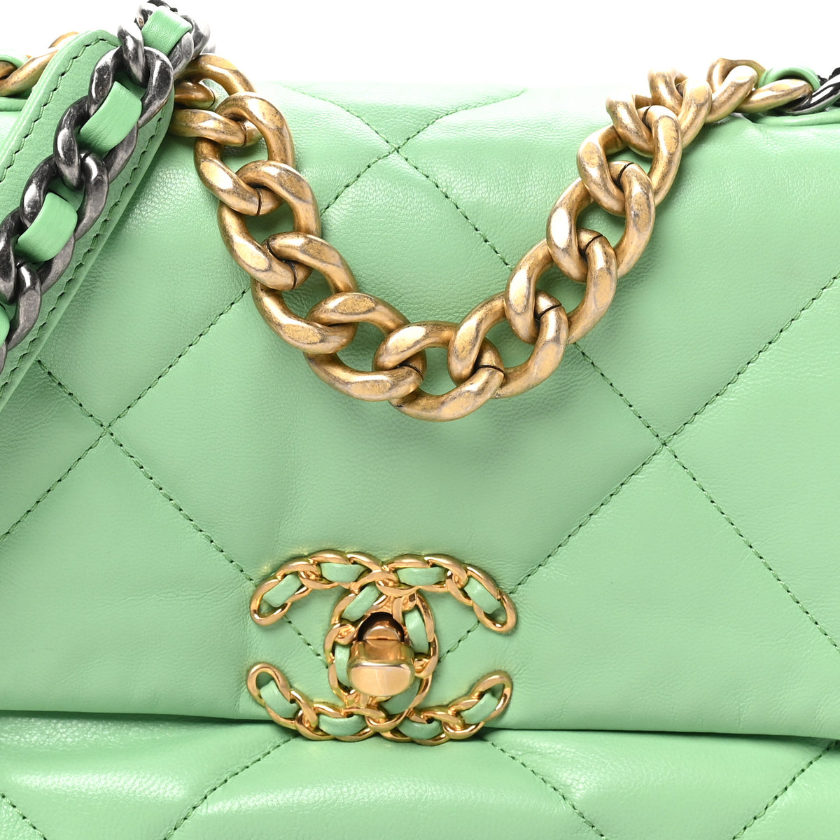 Chanel Goatskin Quilted Medium Chanel 19 Flap Light Green 8 of 10