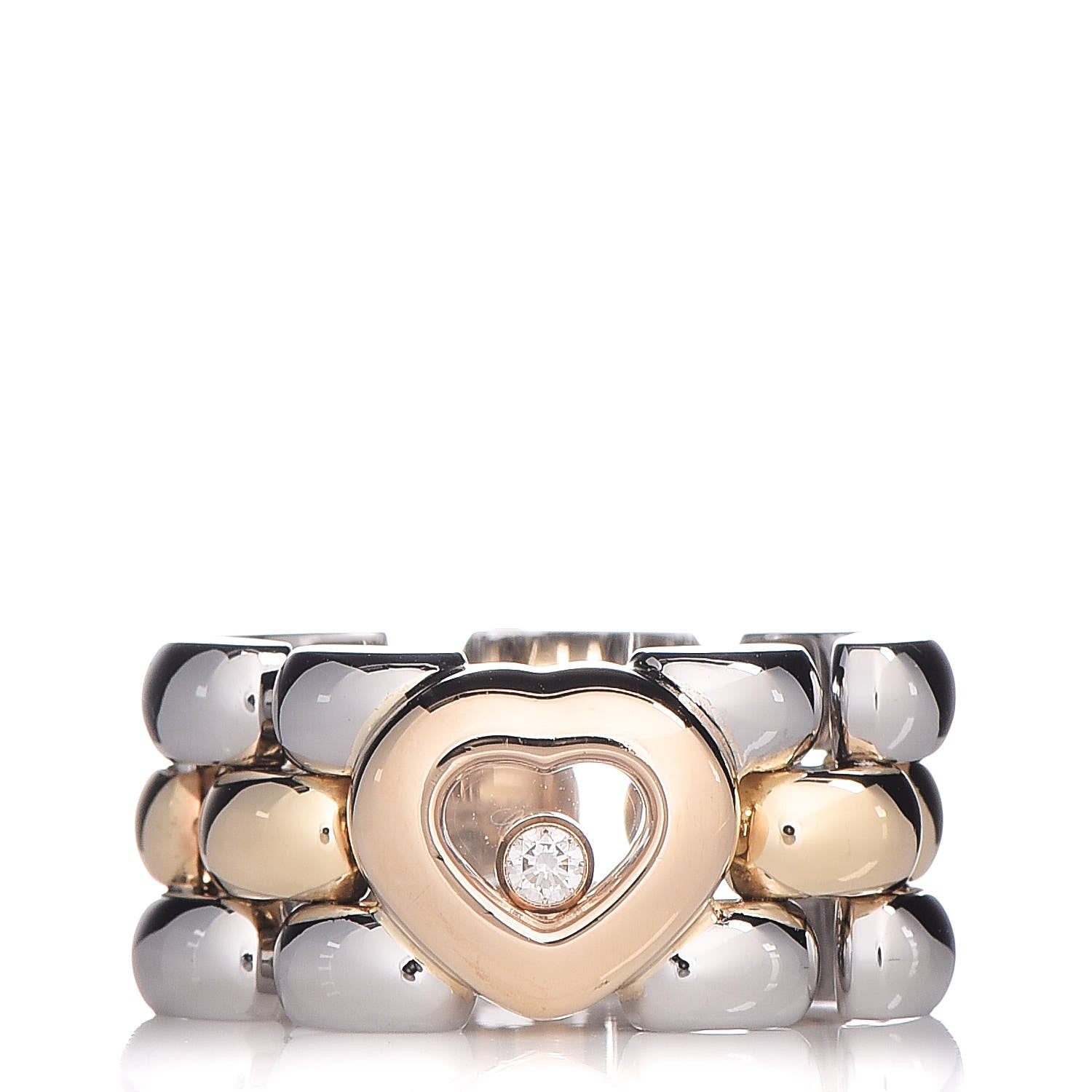 Chopard 18K Yellow Gold Stainless Steel Happy Diamonds Heart Ring 47 4 1 of 4