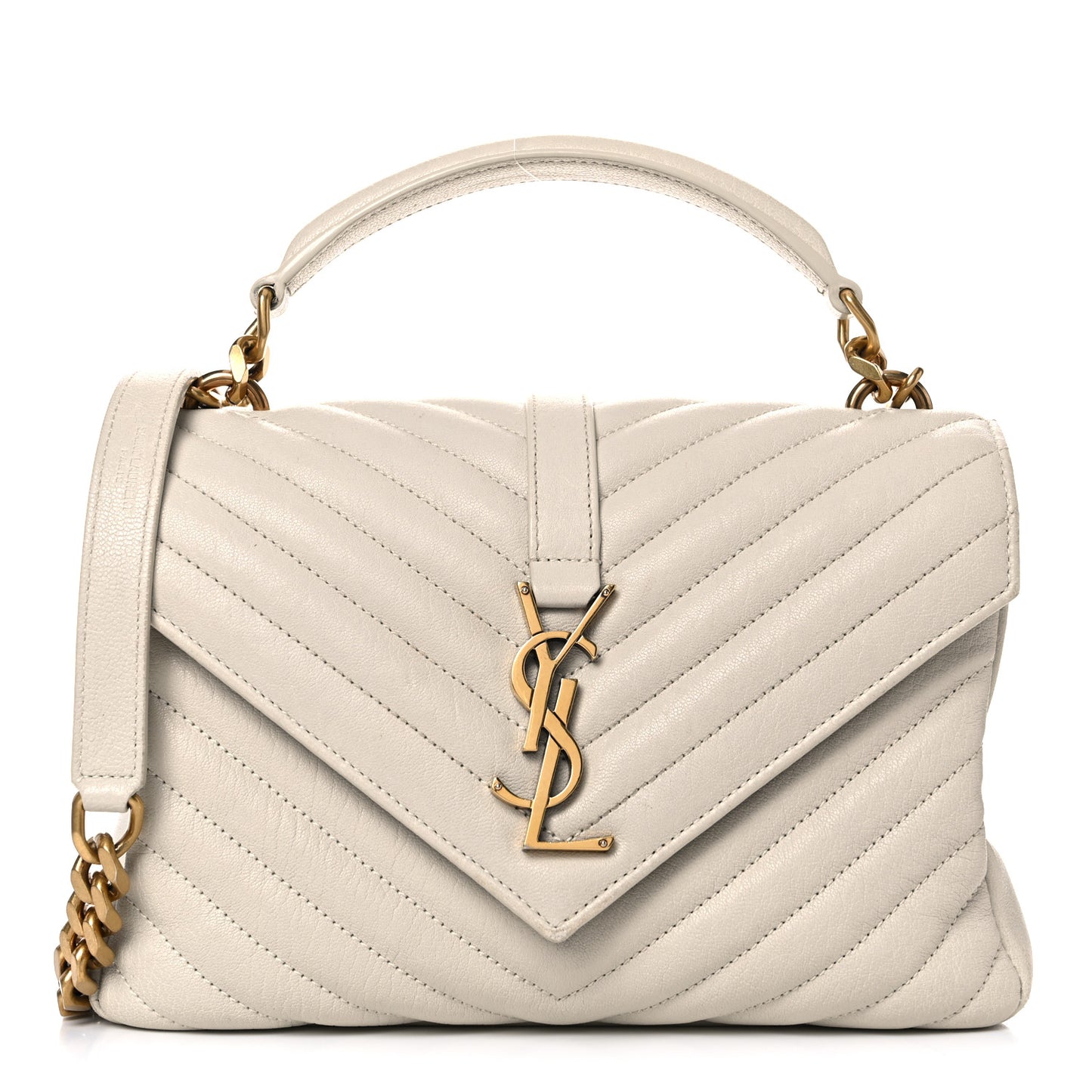 Sheepskin Matelasse Chevron Monogram Medium College Bag Crema Soft