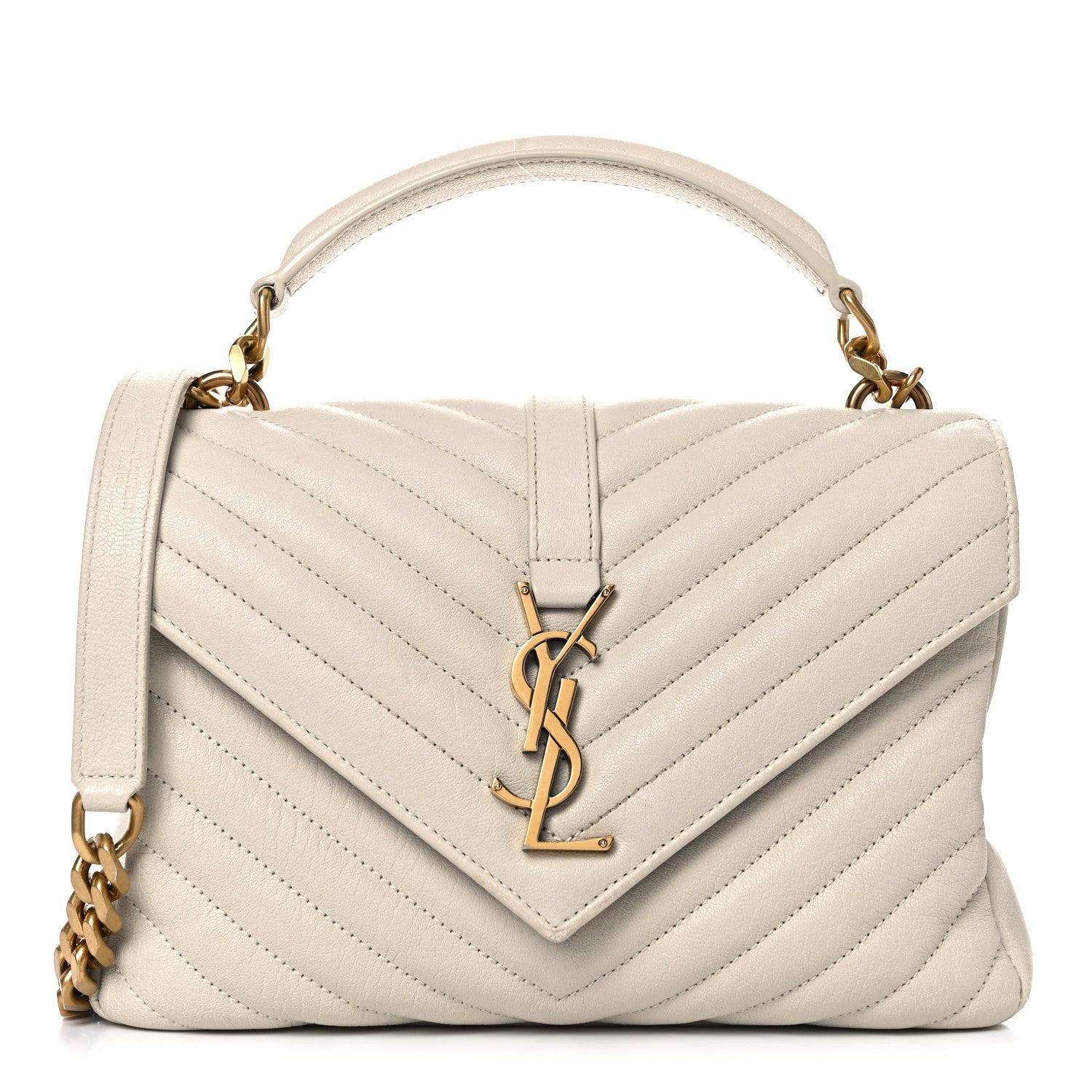 Saint Laurent Sheepskin Matelasse Chevron Monogram Medium College Bag Crema Soft 1 of 22