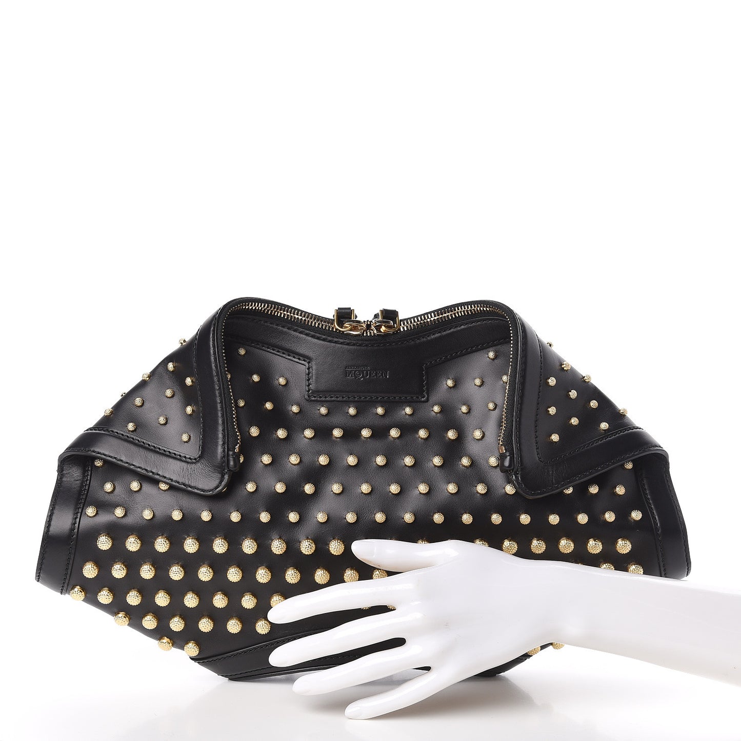 Calfskin Studded De Manta Clutch Black