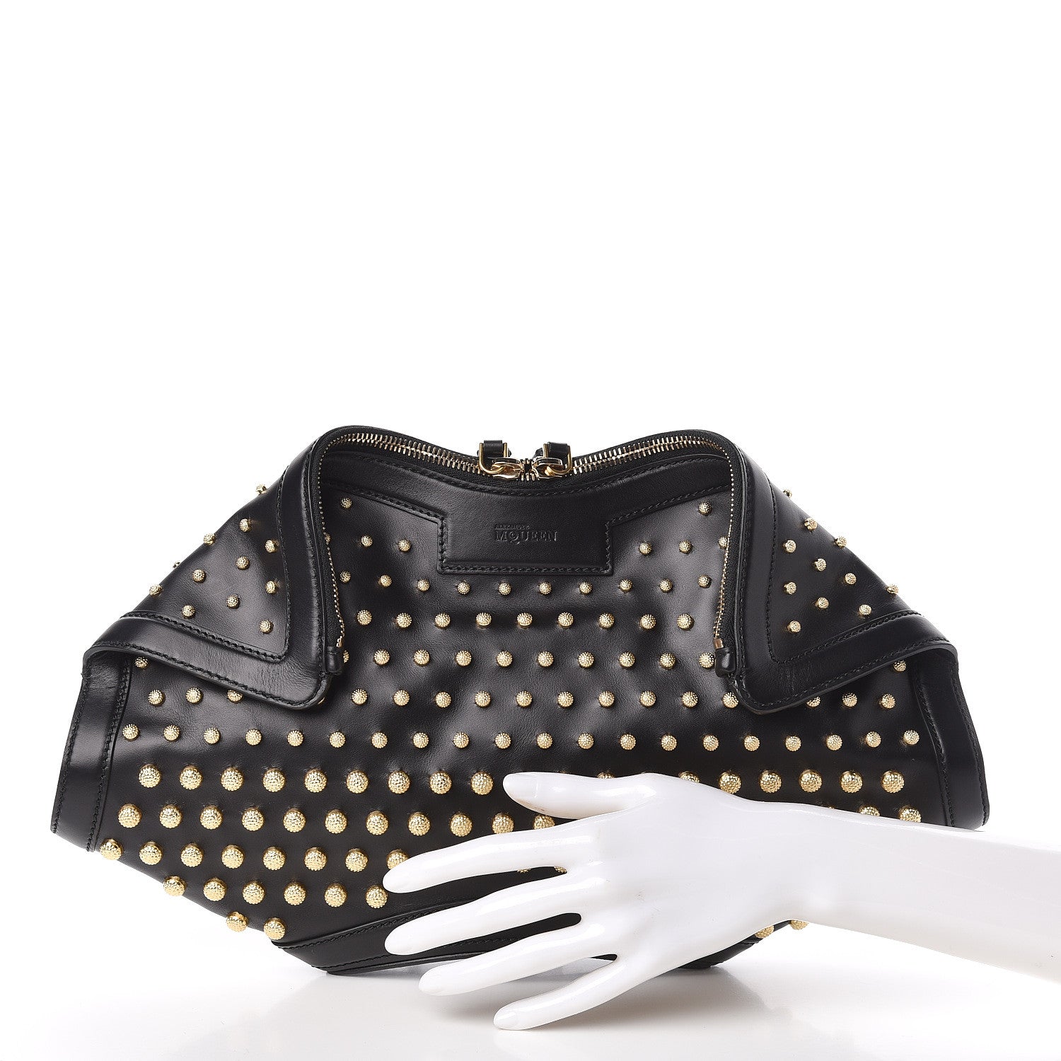 Alexander McQueen Calfskin Studded De Manta Clutch Black 2 of 10
