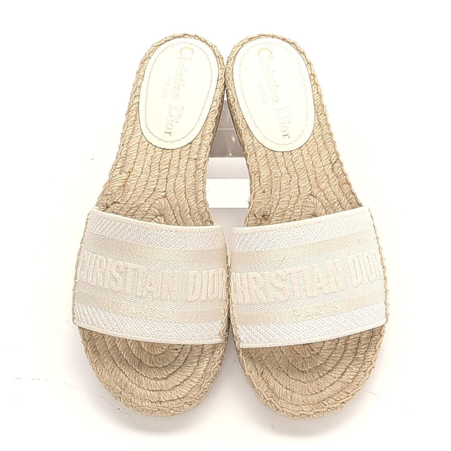 Canvas Embroidered Granville Espadrille Flat Slide Sandals 35 Ivory