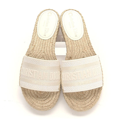 Christian Dior Canvas Embroidered Granville Espadrille Flat Slide Sandals 35 Ivory 5 of 10