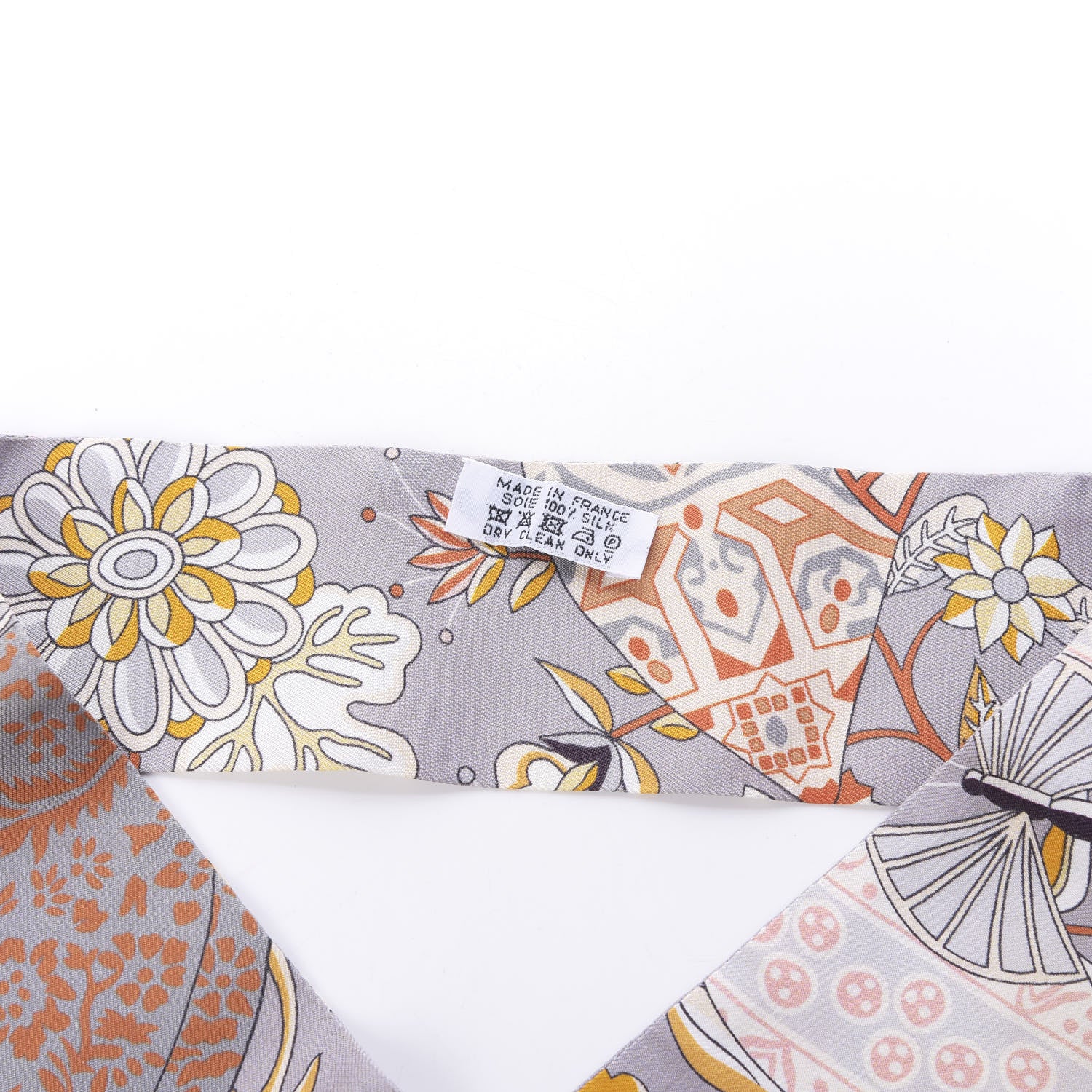 Hermes Silk Fleurs et Papillons de Tissus Twilly Gris Perle Brun Or 2 of 5