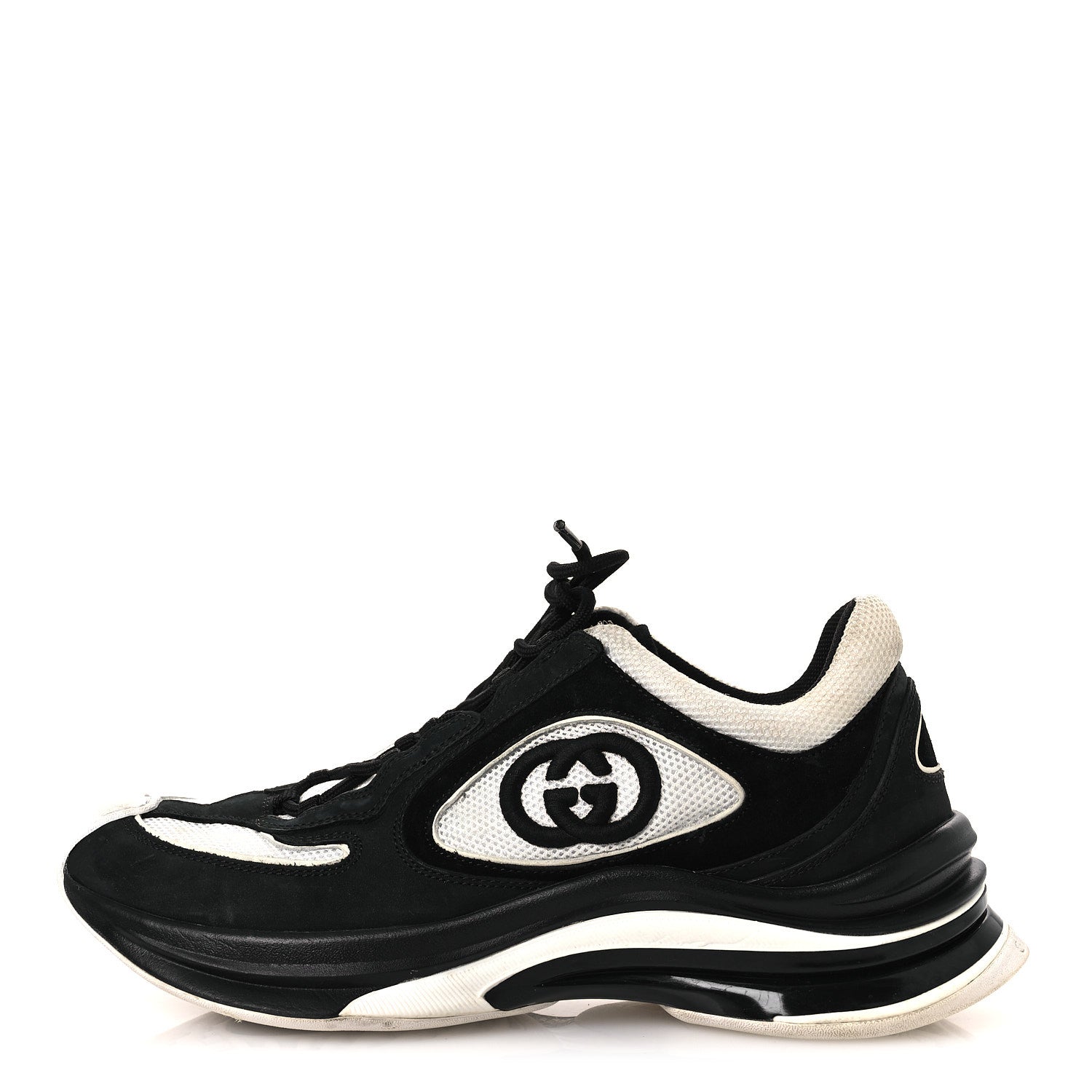 Gucci Technical Knit Fabric Suede Calfskin Womens Gucci Run Sneakers 38 Black White 1 of 12
