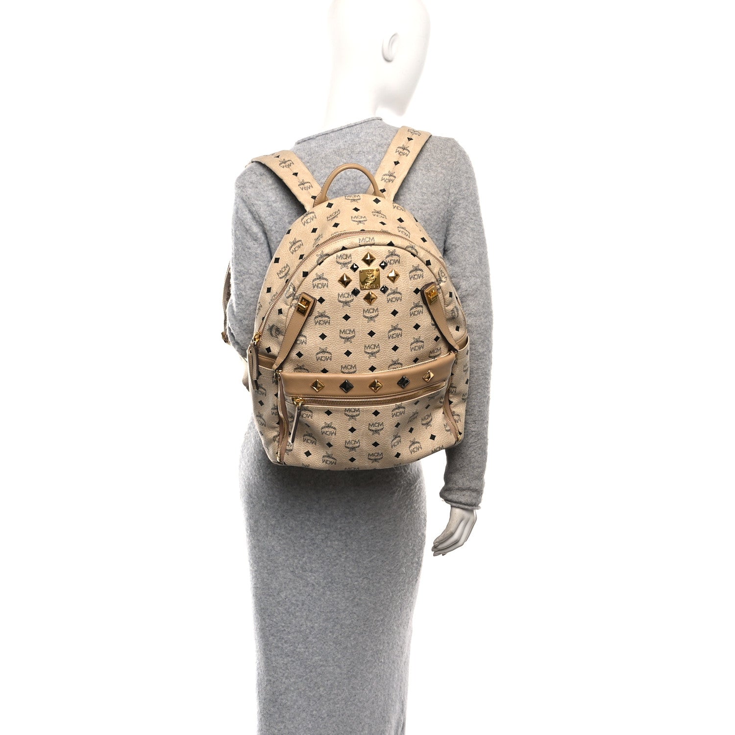 MCM Visetos Studded Medium Dual Stark Backpack Beige 2 of 10