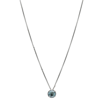 David Yurman Sterling Silver Blue Topaz 8mm Chatelaine Pendant Necklace 1 of 4