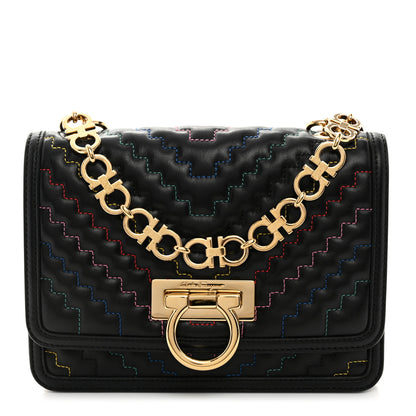 Salvatore Ferragamo Calfskin Stitched Gancini Crossbody Flap Black Multicolor 1 of 11