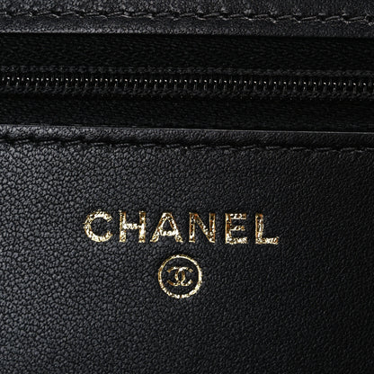 Chanel Lambskin Pearl Strass Quilted CC Wallet on Chain WOC Black 6 of 11