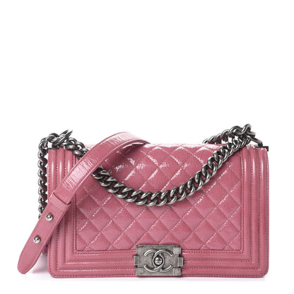 Chanel Distressed Patent Quilted Medium Boy Flap Pink 1 of 10