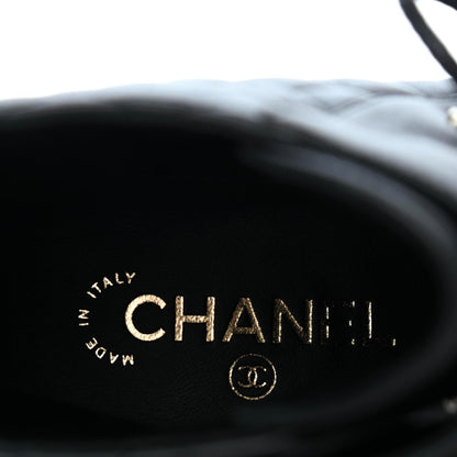 Chanel Shiny Lambskin Quilted Lace Up Combat Boots 38.5 Black 13 of 22