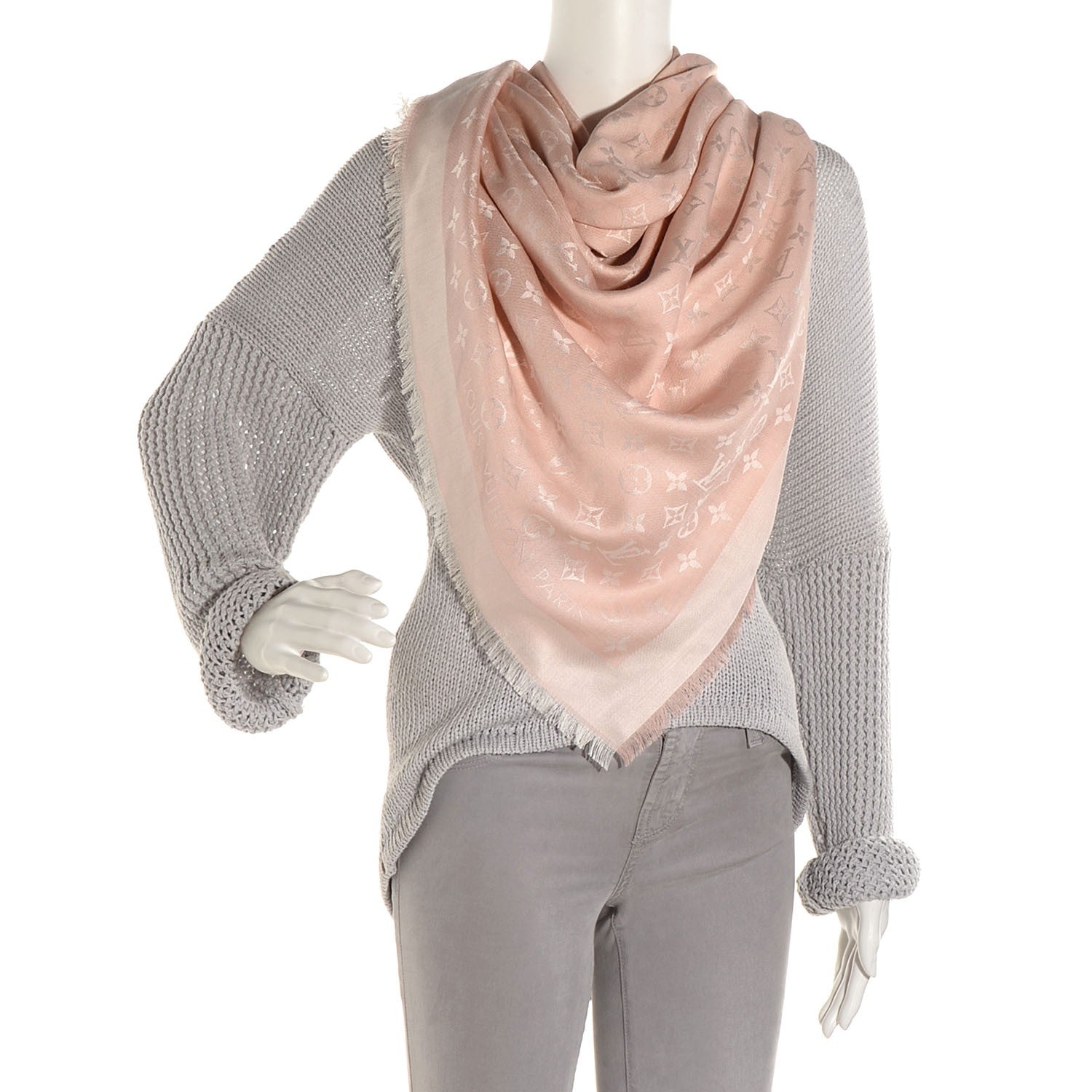 Louis Vuitton Silk Wool Monogram Denim Shawl Rose 2 of 5