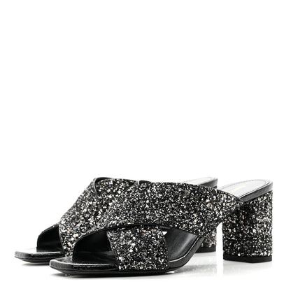 Saint Laurent Glitter LouLou 70 Mule Sandals 36 Black 3 of 9
