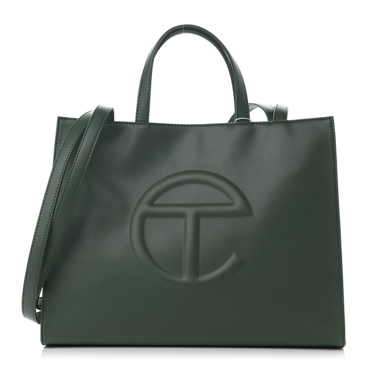 TELFAR Vegan Leather Medium Shopping Bag Dark Olive FASHIONPHILE