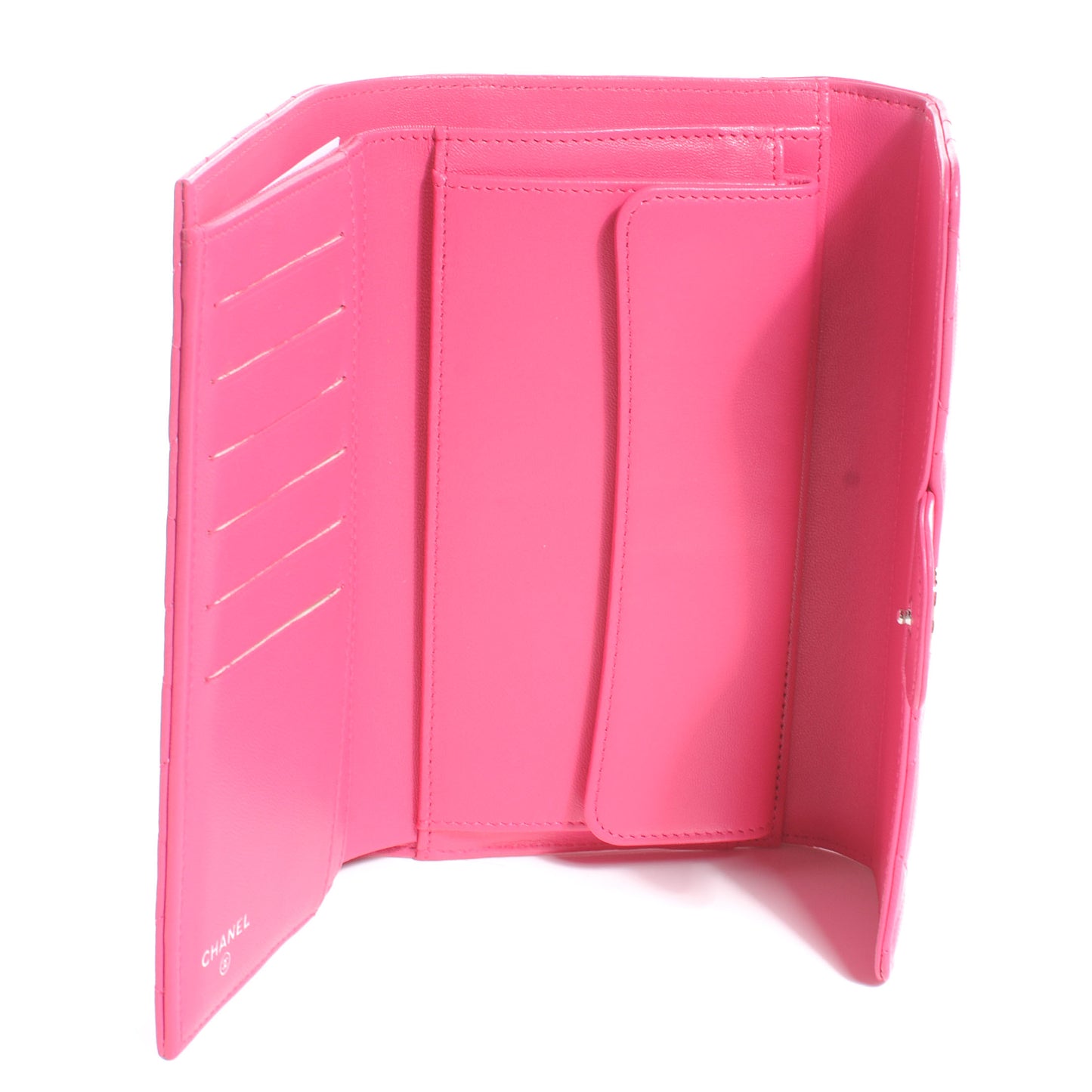 Lambskin Quilted Large Flap Wallet Dark Pink