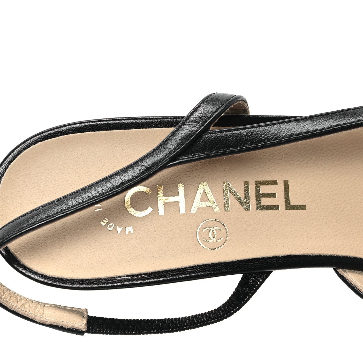 Chanel Goatskin Grosgrain Cap Toe CC Slingback Sandals 38 Black 7 of 9