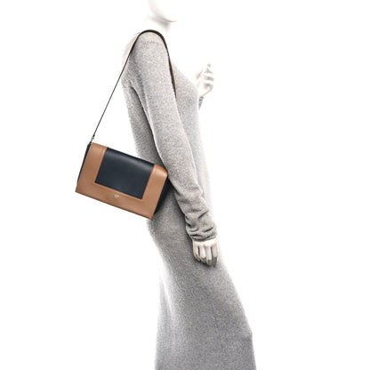 Celine Shiny Smooth Calfskin Medium Frame Shoulder Bag Tan Navy 2 of 9
