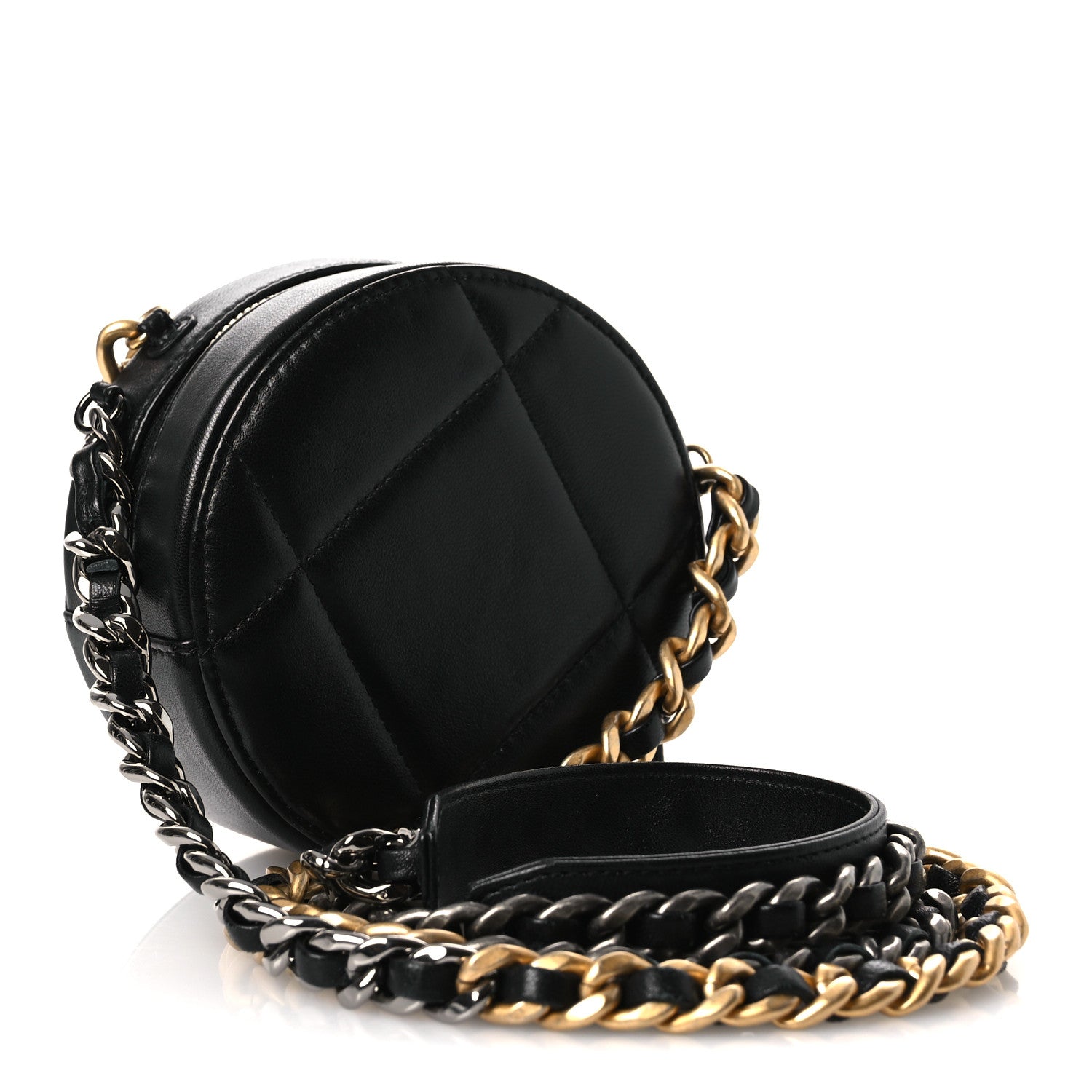 Chanel Lambskin Quilted Chanel 19 Round Clutch With Chain Black 3 of 11