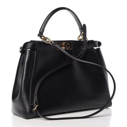 Fendi Vitello Morgan Fabric Jacquard Pequin Medium Peekaboo Iconic Satchel Black Tobacco 4 of 11