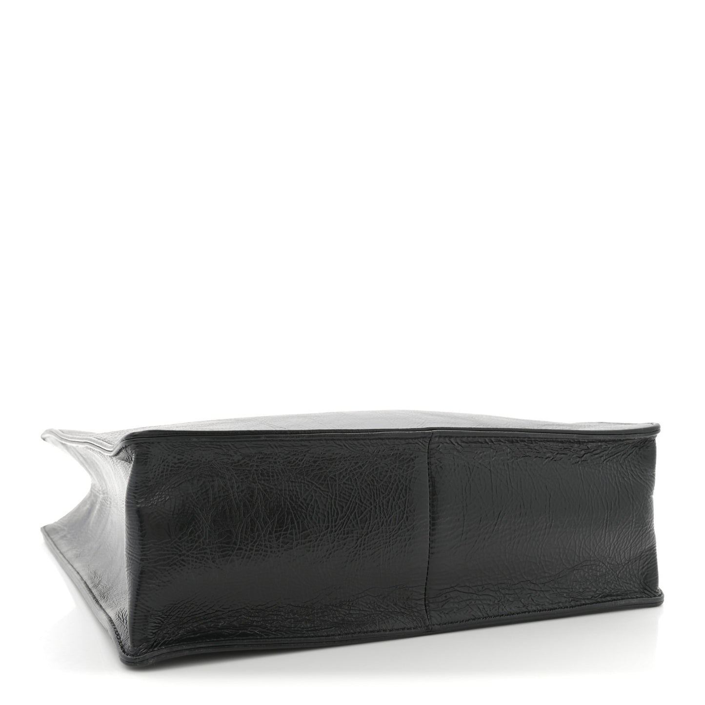 Shiny Aged Calfskin North South Shopping Bag Black