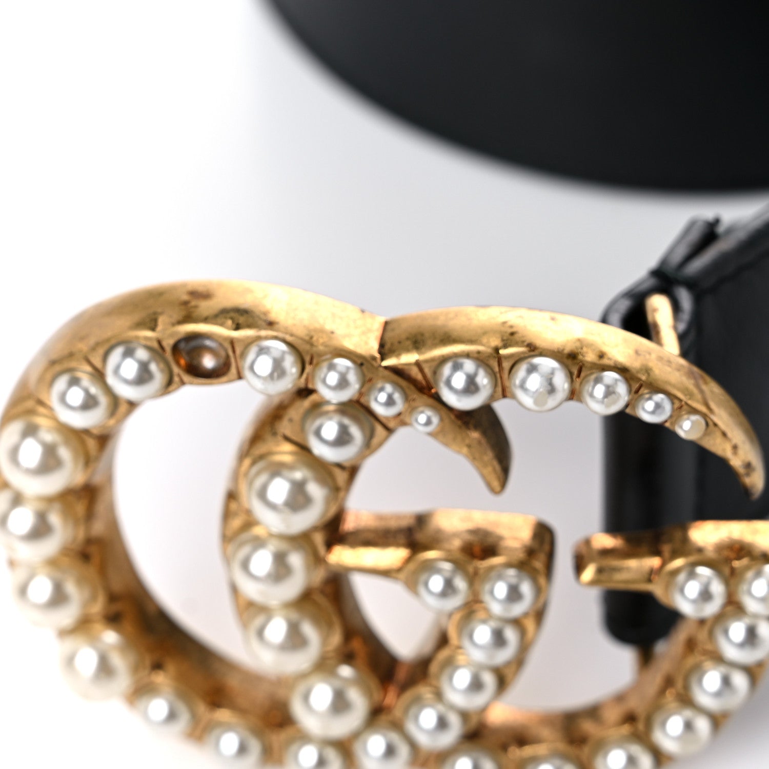 Gucci Moon Calfskin Pearl Double G 40mm Belt 70 28 Black Cream 7 of 8