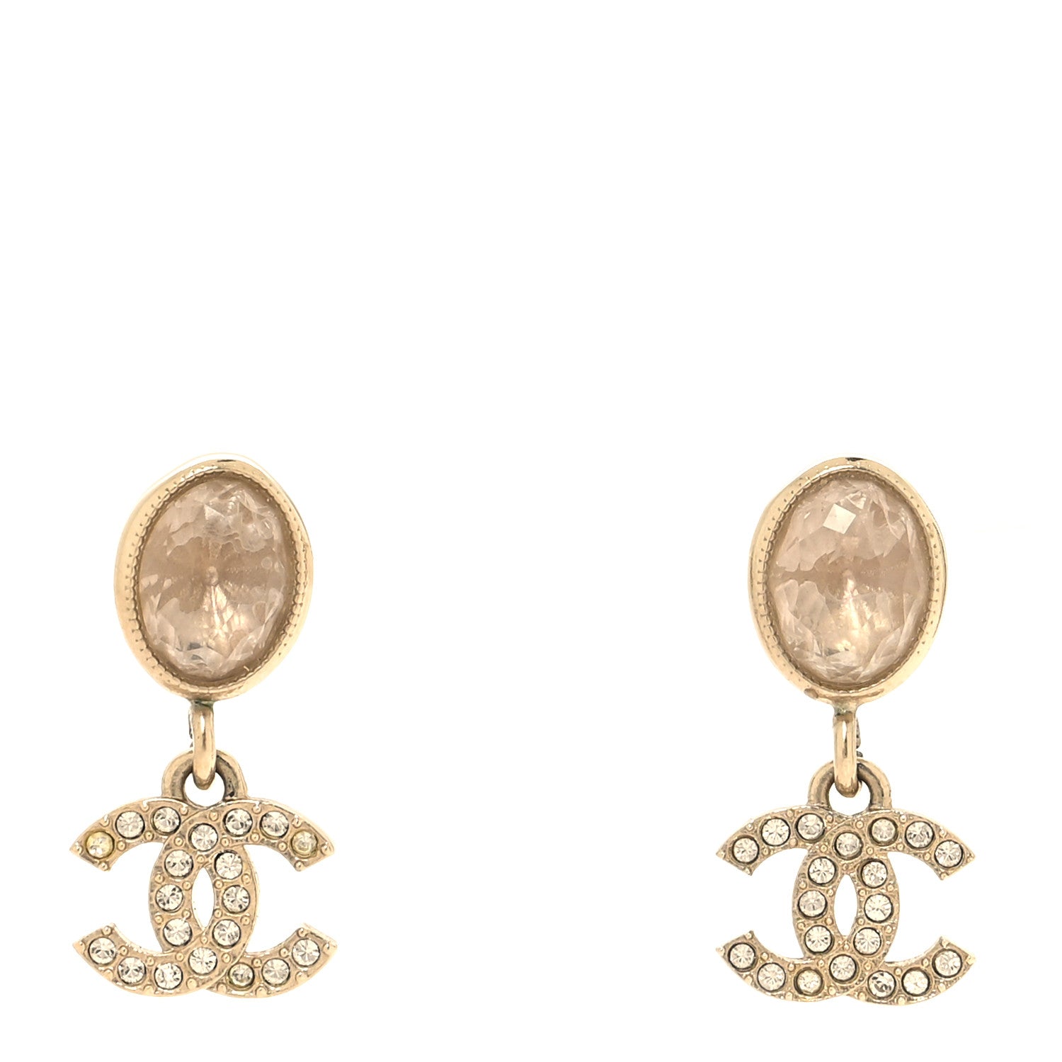 Chanel Crystal CC Drop Earrings Gold 1 of 6