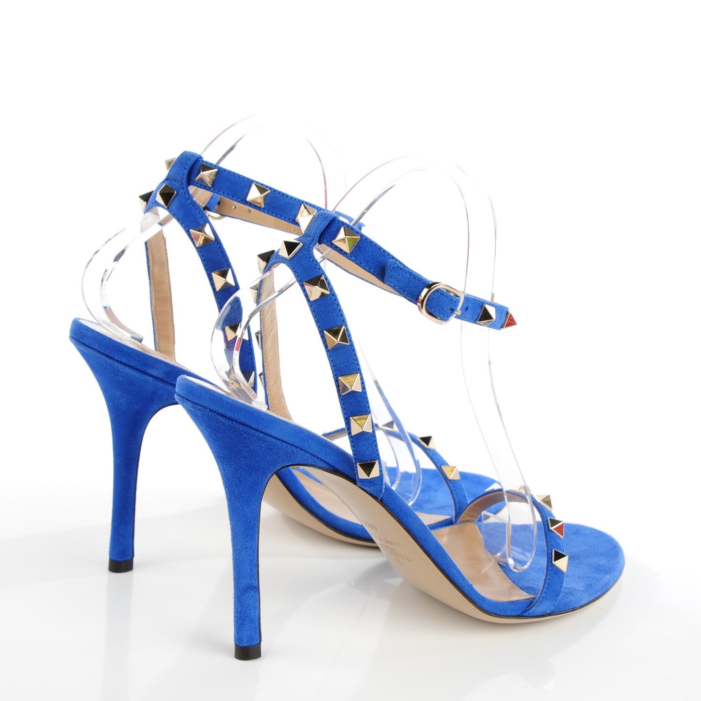 Suede Rockstud Ankle Strap 100mm Sandals 40.5 Blue
