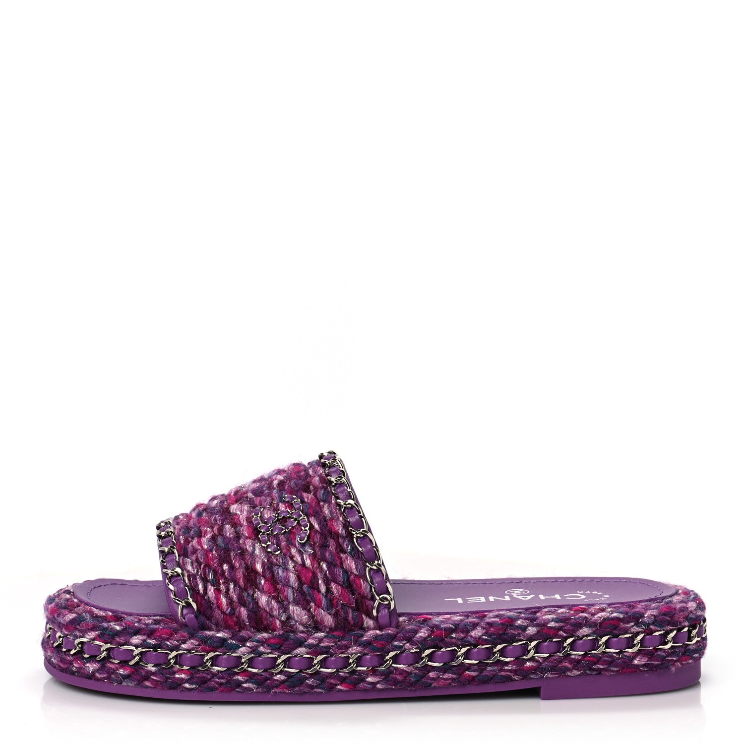 Chanel Cord Braided Chain Slide Sandals 37 Dark Purple 1 of 8